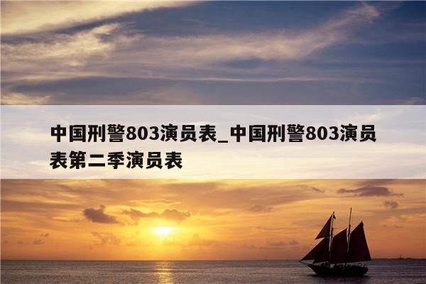 中国刑警803演员表_中国刑警803演员表第二季演员表